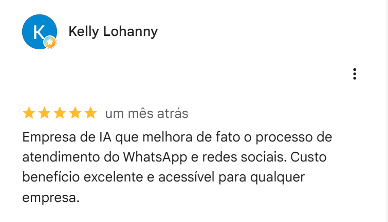 Avaliação 5 estrelas de Kelly Lohanny no Google sobre o ChatGeniuns